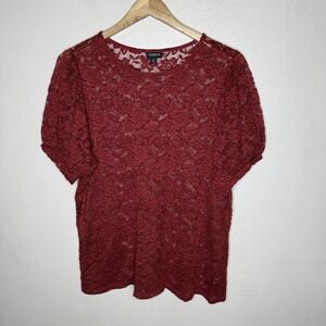 Torrid Deep Red Lace Puff Sleeve Short Sleeve Top Shirt Whimsigoth Womens 2X